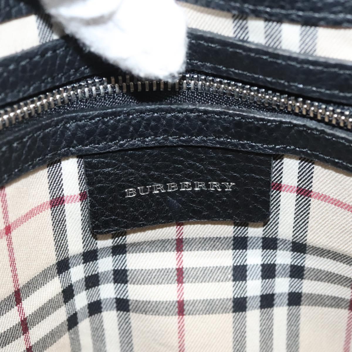 BURBERRY Hand Bag Leather Black Silver Auth BA1908