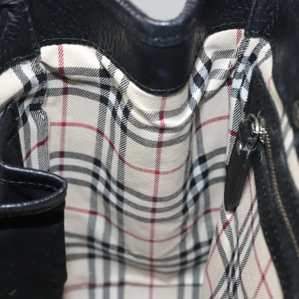 BURBERRY Hand Bag Leather Black Silver Auth BA1908