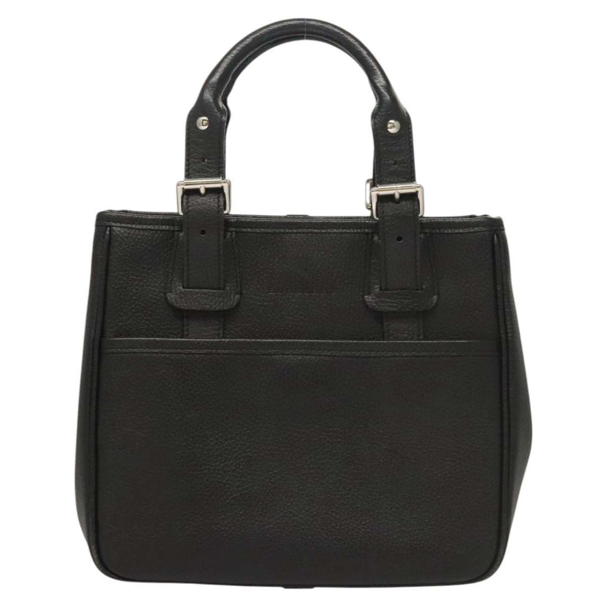 BURBERRY Hand Bag Leather Black Silver Auth BA1908