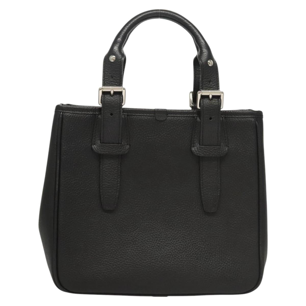 BURBERRY Hand Bag Leather Black Silver Auth BA1908