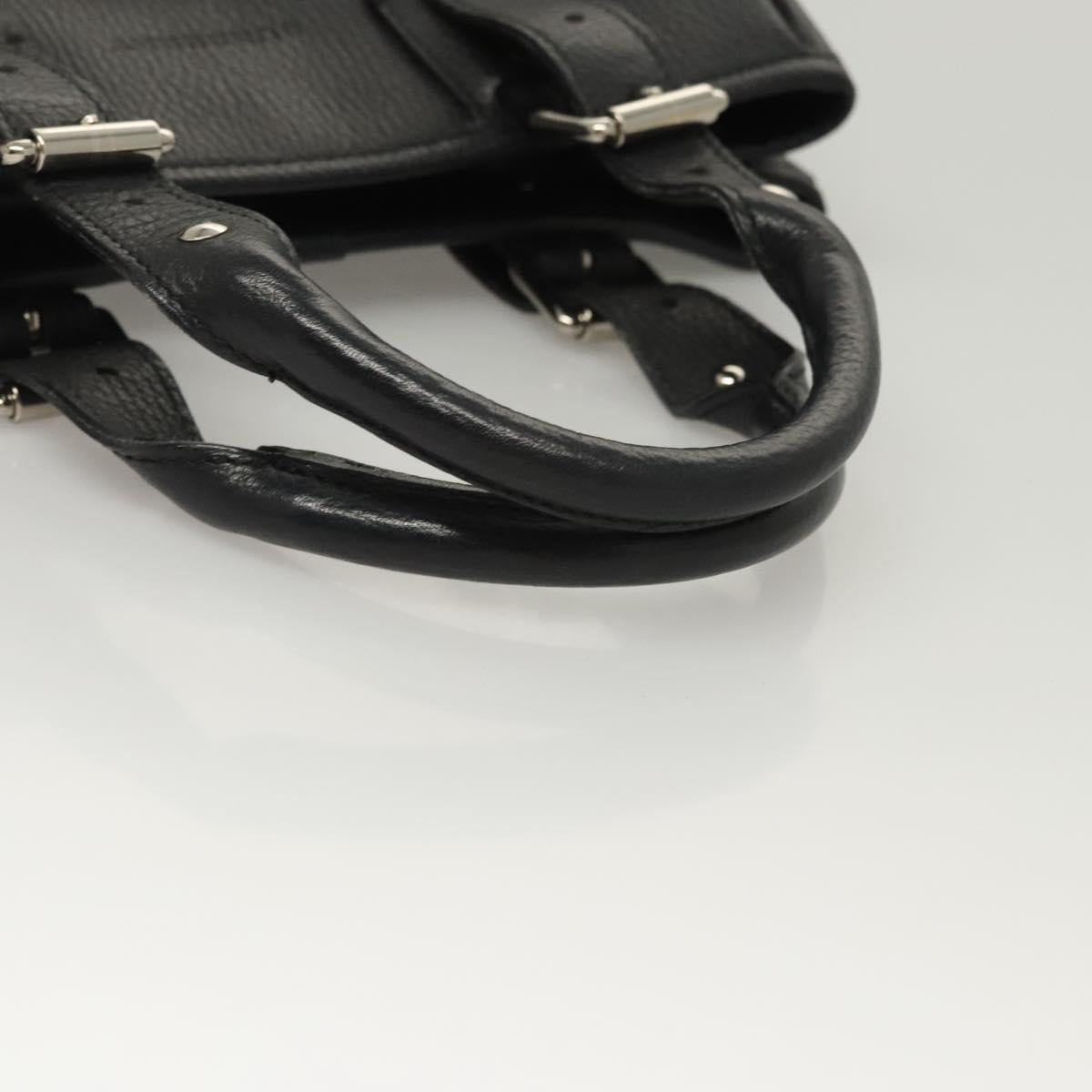 BURBERRY Hand Bag Leather Black Silver Auth BA1908