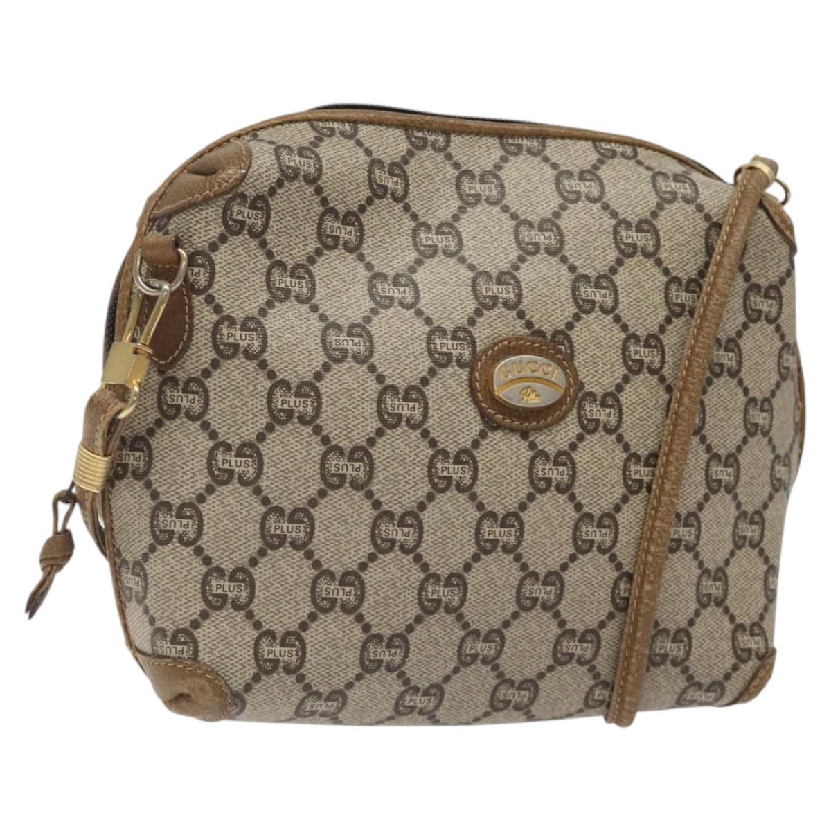 GUCCI GG Plus Supreme Shoulder Bag PVC Beige Gold Auth BA1910