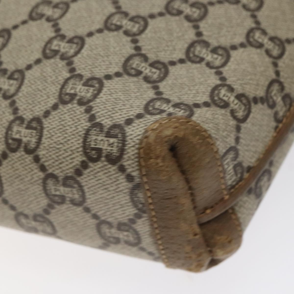 GUCCI GG Plus Supreme Shoulder Bag PVC Beige Gold Auth BA1910