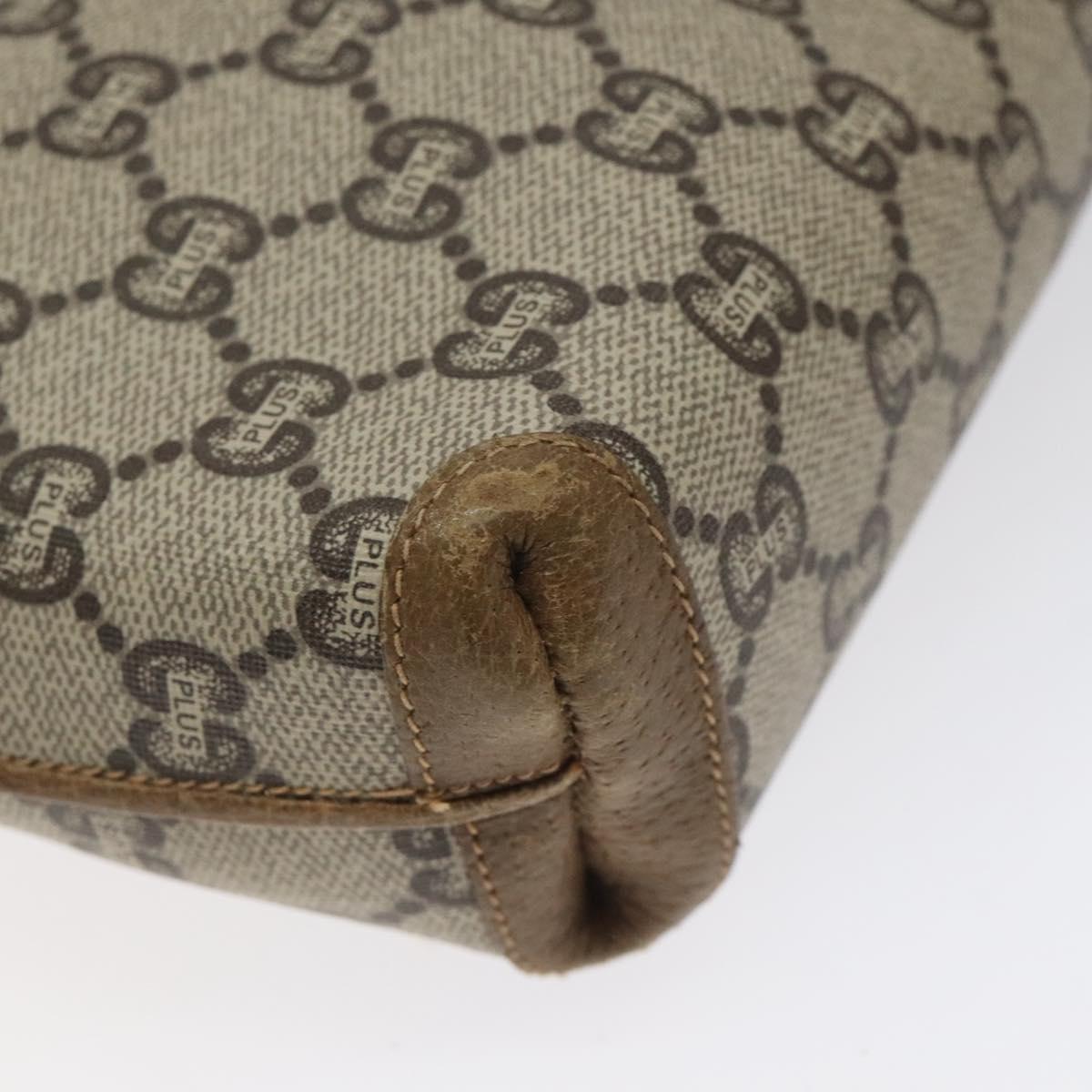 GUCCI GG Plus Supreme Shoulder Bag PVC Beige Gold Auth BA1910