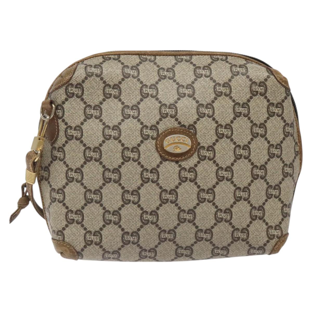 GUCCI GG Plus Supreme Shoulder Bag PVC Beige Gold Auth BA1910