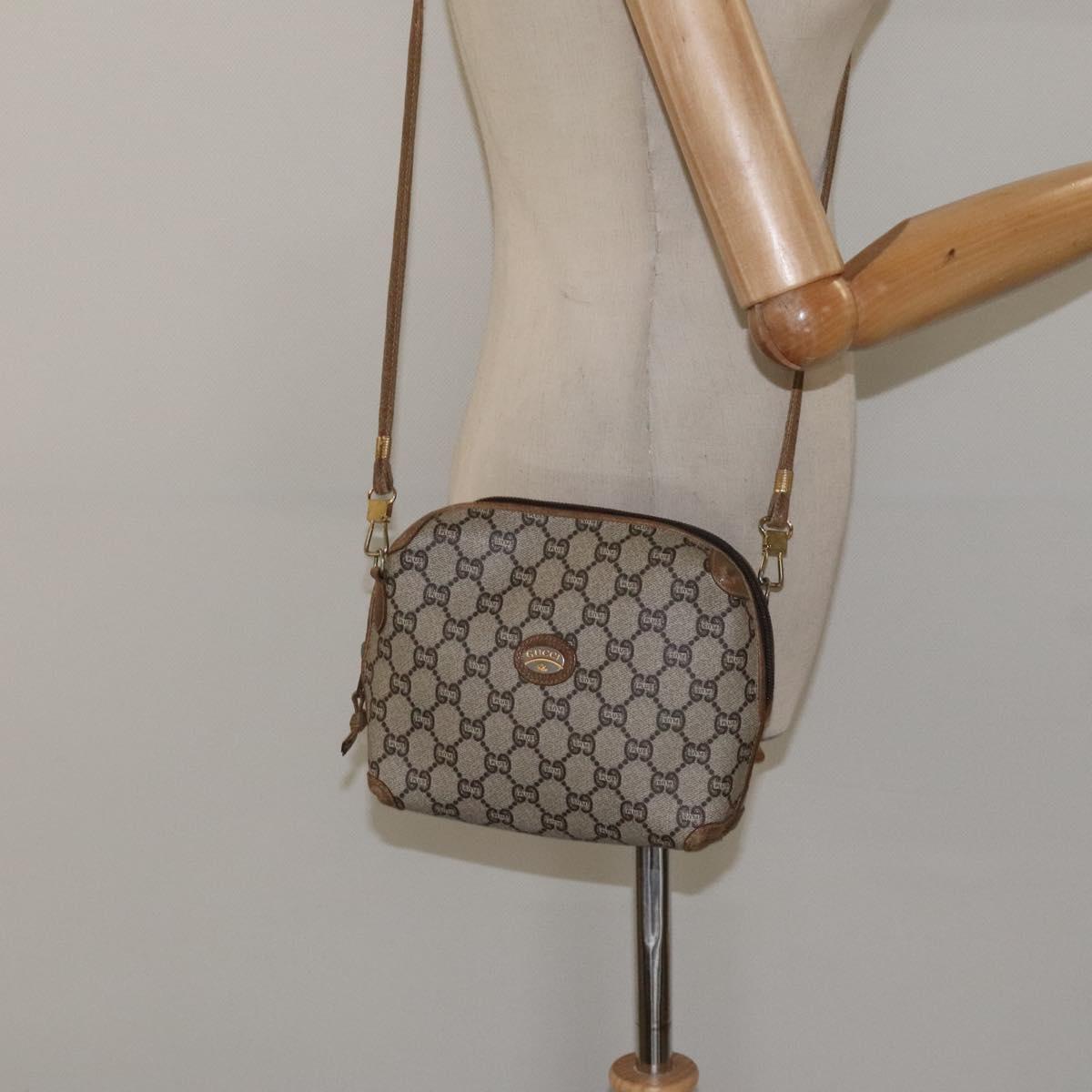 GUCCI GG Plus Supreme Shoulder Bag PVC Beige Gold Auth BA1910