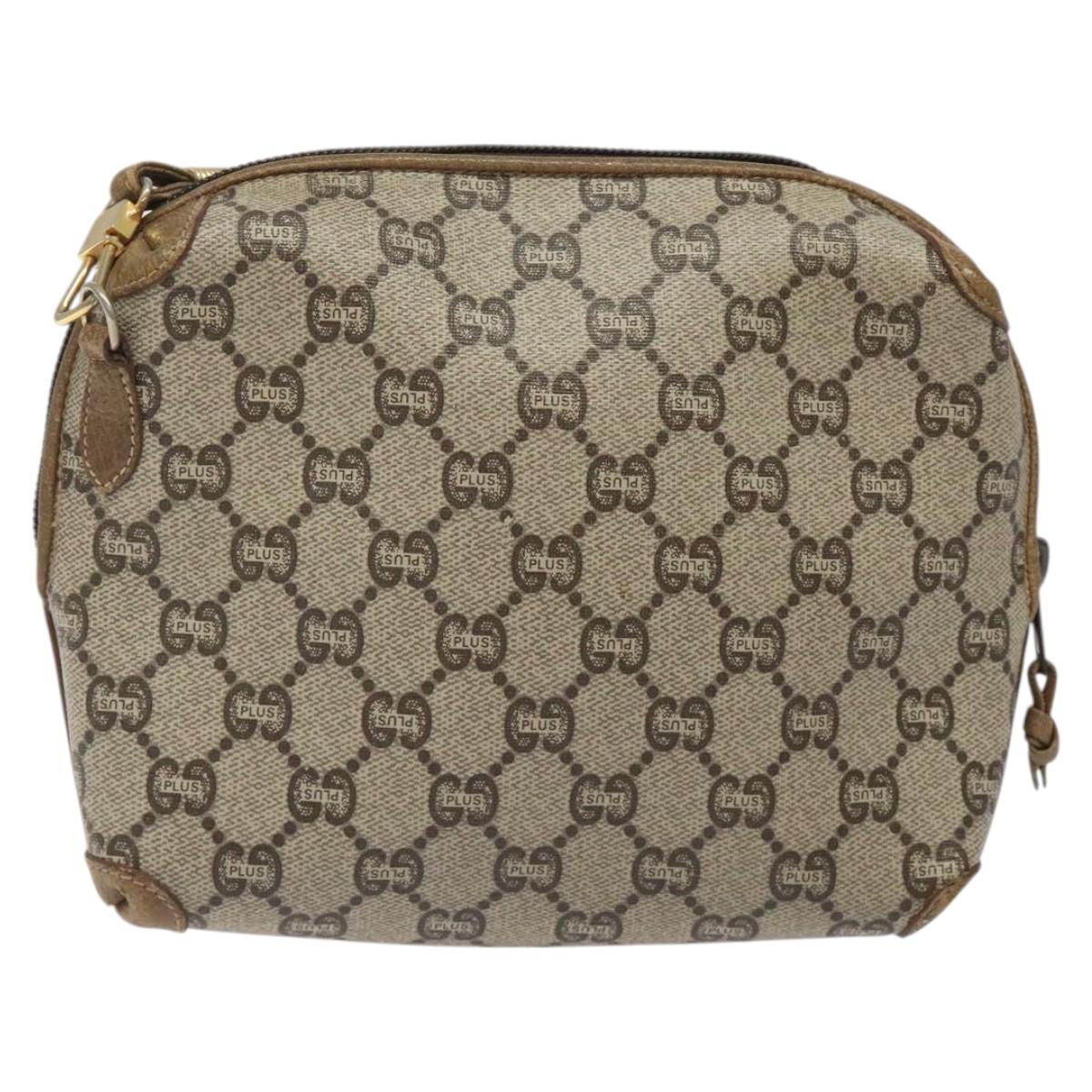 GUCCI GG Plus Supreme Shoulder Bag PVC Beige Gold Auth BA1910