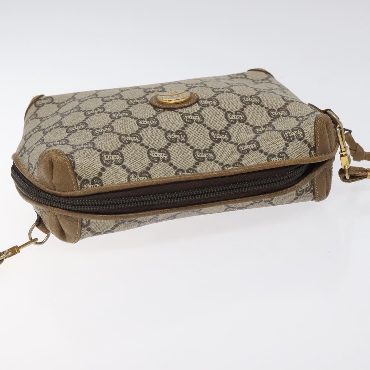 GUCCI GG Plus Supreme Shoulder Bag PVC Beige Gold Auth BA1910