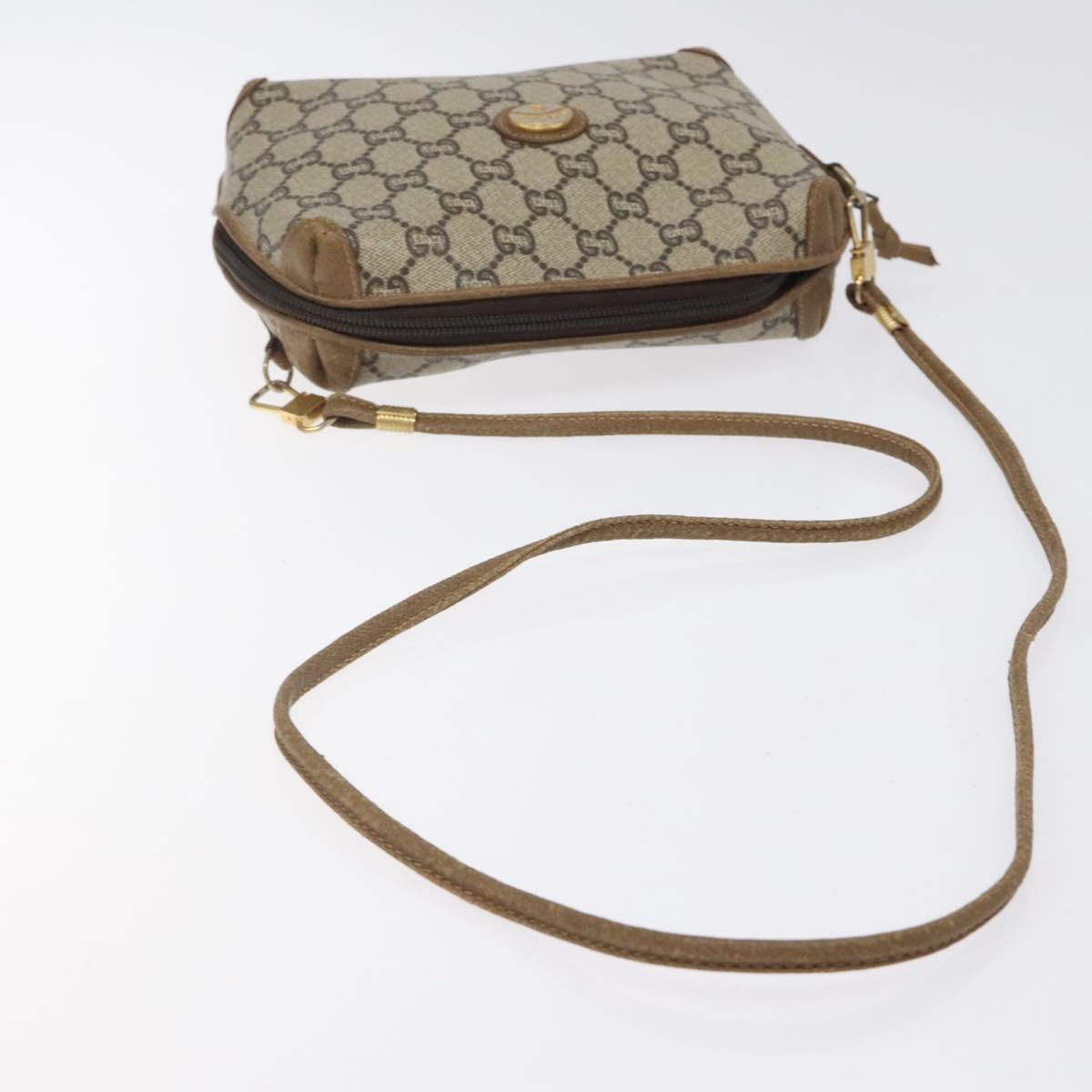 GUCCI GG Plus Supreme Shoulder Bag PVC Beige Gold Auth BA1910