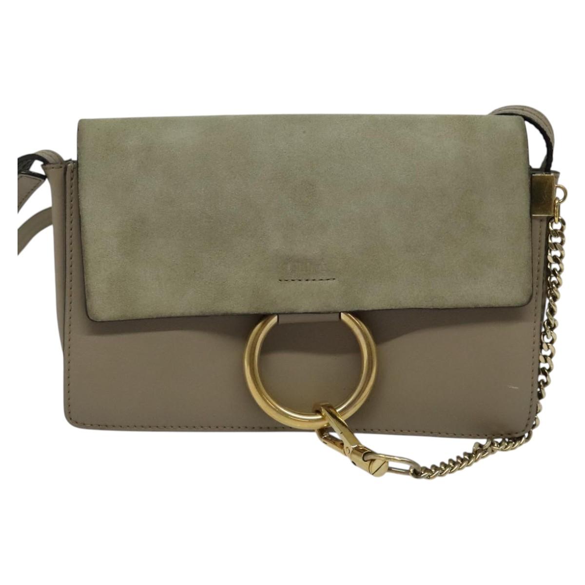 Chloe Fay Shoulder Bag Suede Leather Gray Gold Auth BA1915