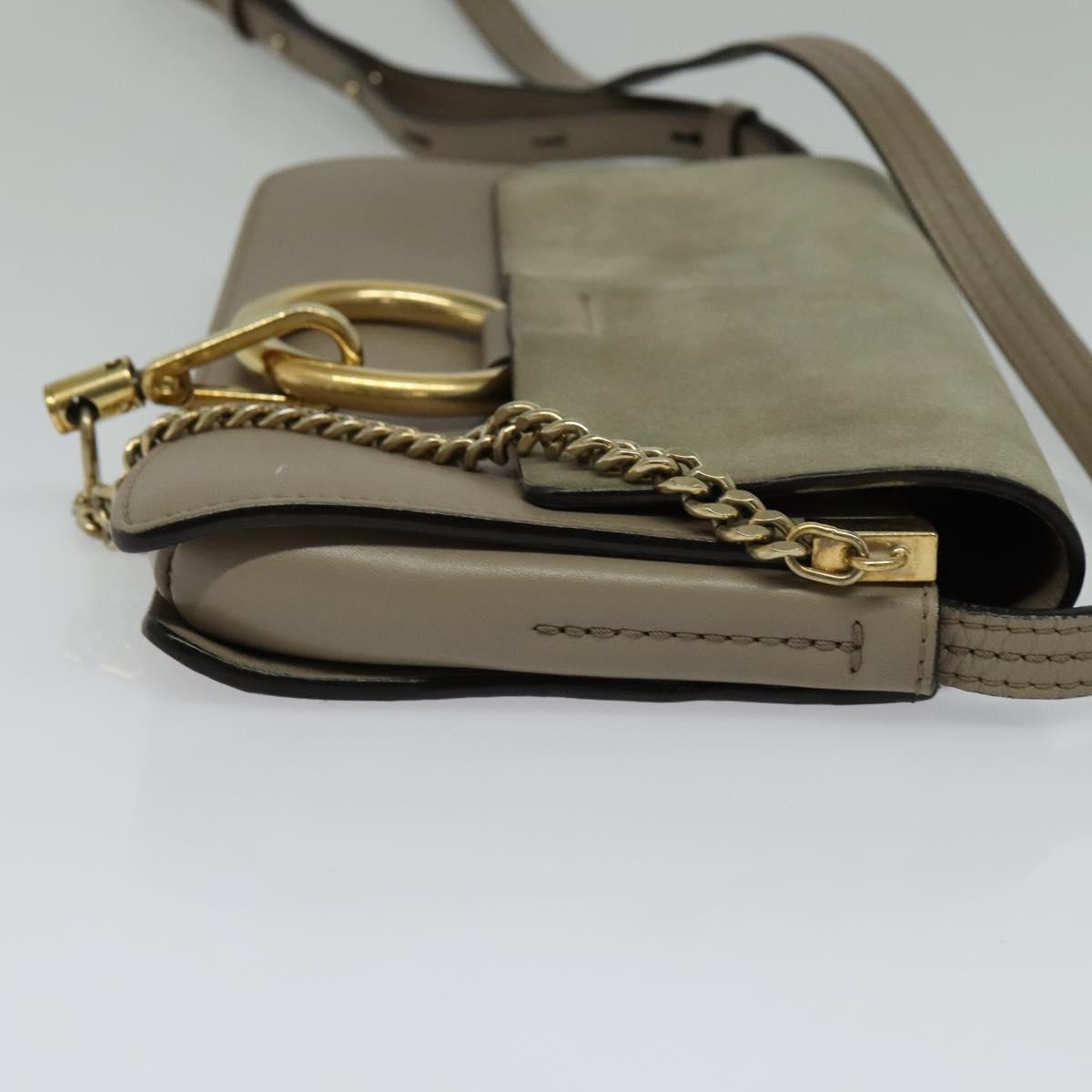 Chloe Fay Shoulder Bag Suede Leather Gray Gold Auth BA1915