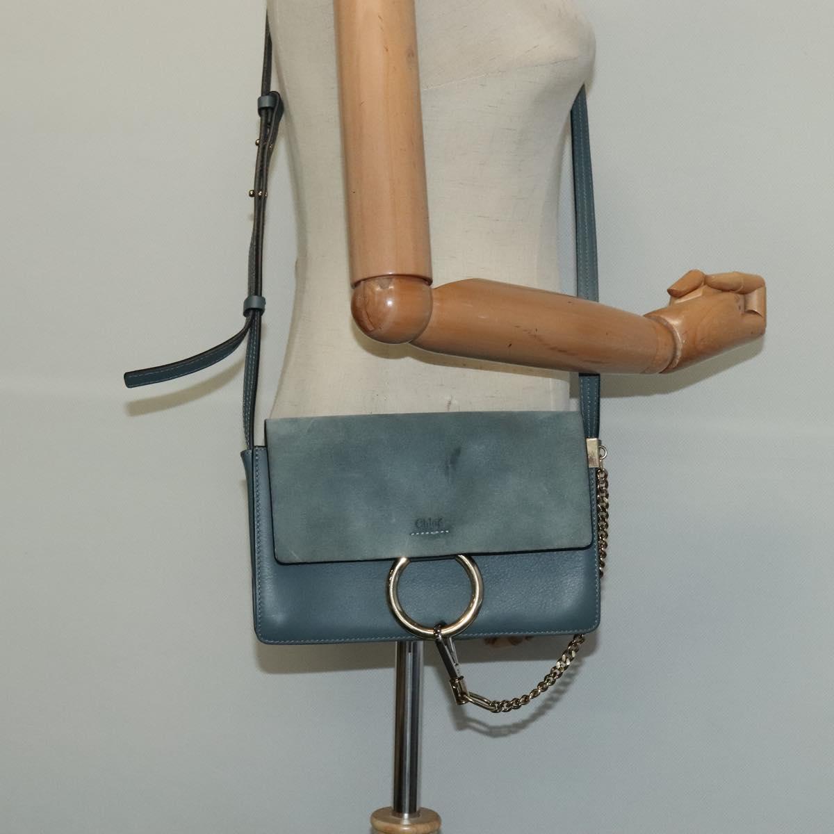 Chloe Fay Shoulder Bag Suede Leather Blue Gold Auth BA1916