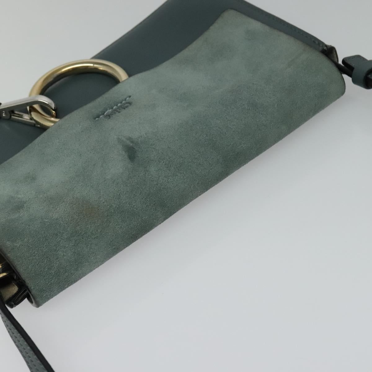 Chloe Fay Shoulder Bag Suede Leather Blue Gold Auth BA1916