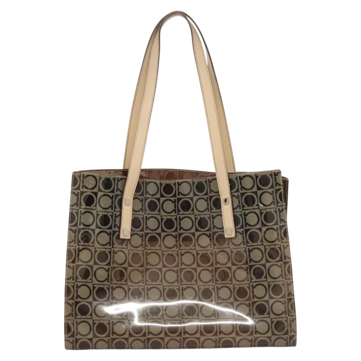 Salvatore Ferragamo Tote Bag Vinyl Brown Auth BA1920