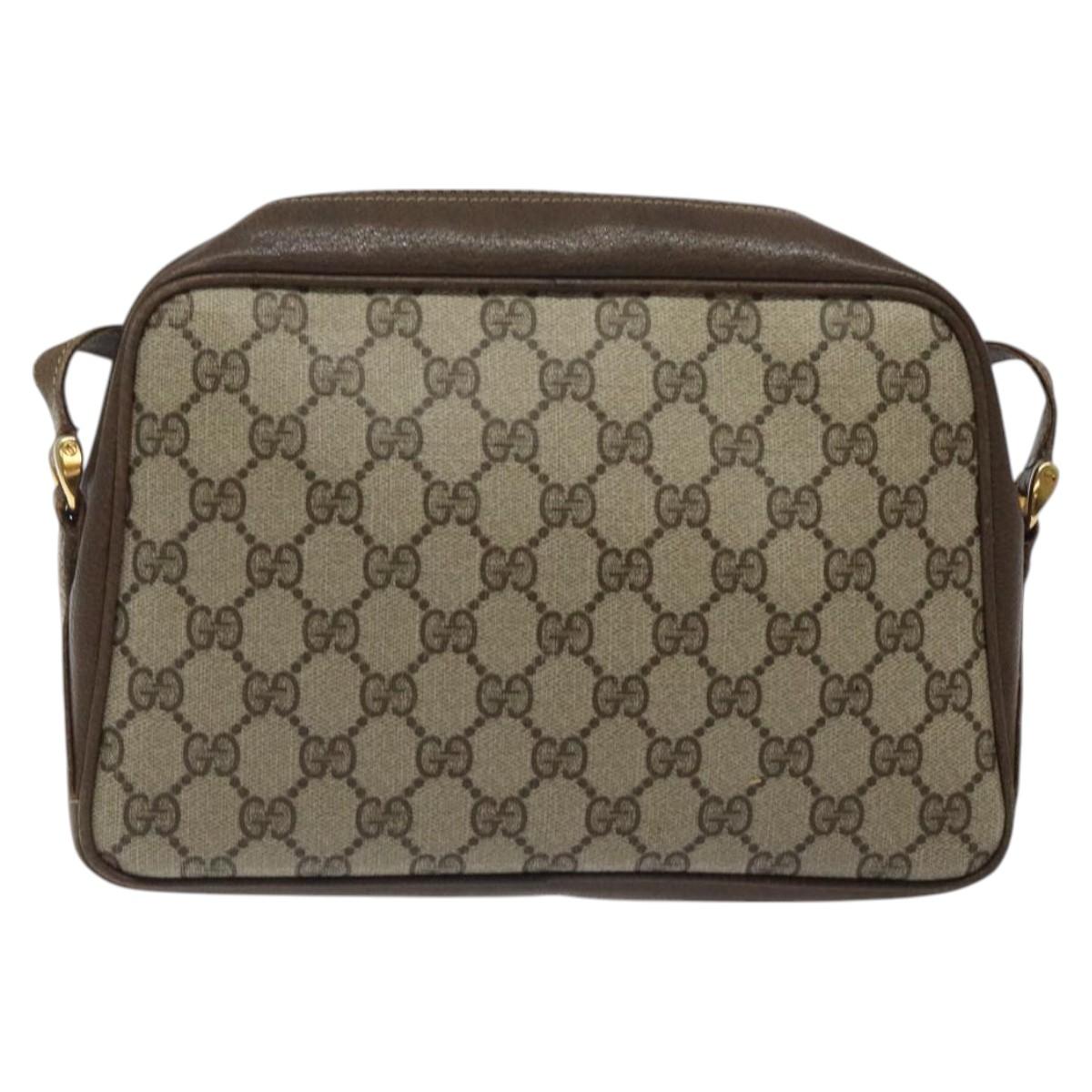 GUCCI GG Supreme Web Sherry Line Shoulder Bag PVC Beige Gold Red Auth BA1924