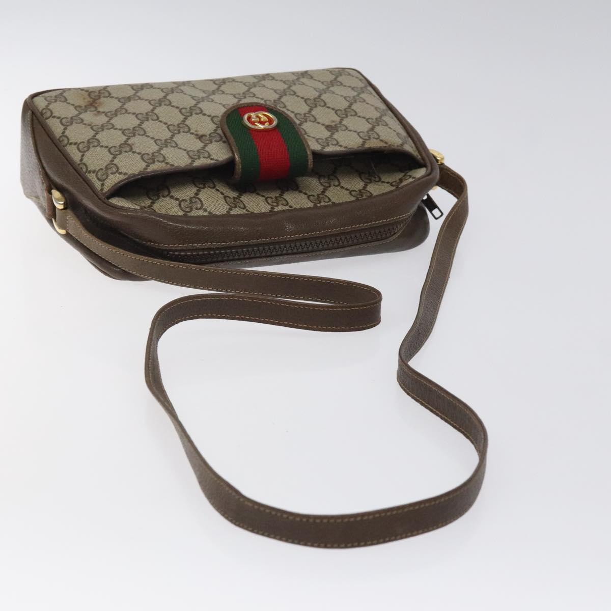 GUCCI GG Supreme Web Sherry Line Shoulder Bag PVC Beige Gold Red Auth BA1924