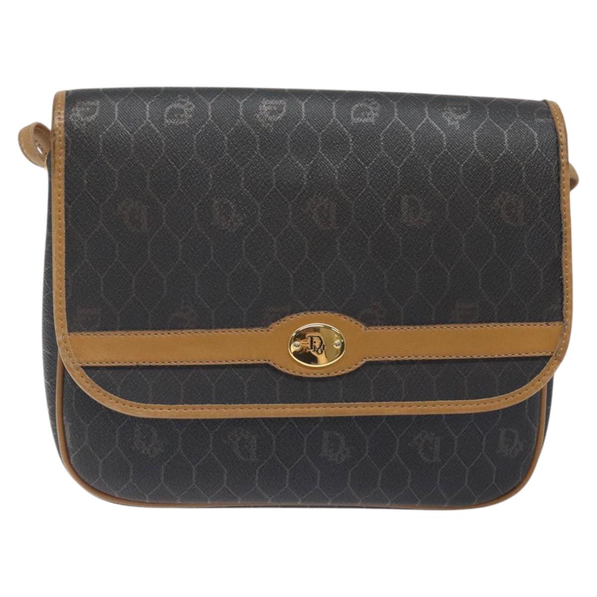 Christian Dior Honeycomb Canvas Shoulder Bag PVC Brown Gold Auth BA1926