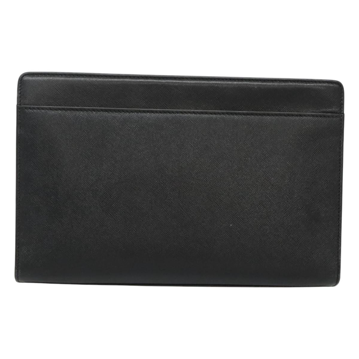 BURBERRY Clutch Bag Leather Black Silver Auth BA1937