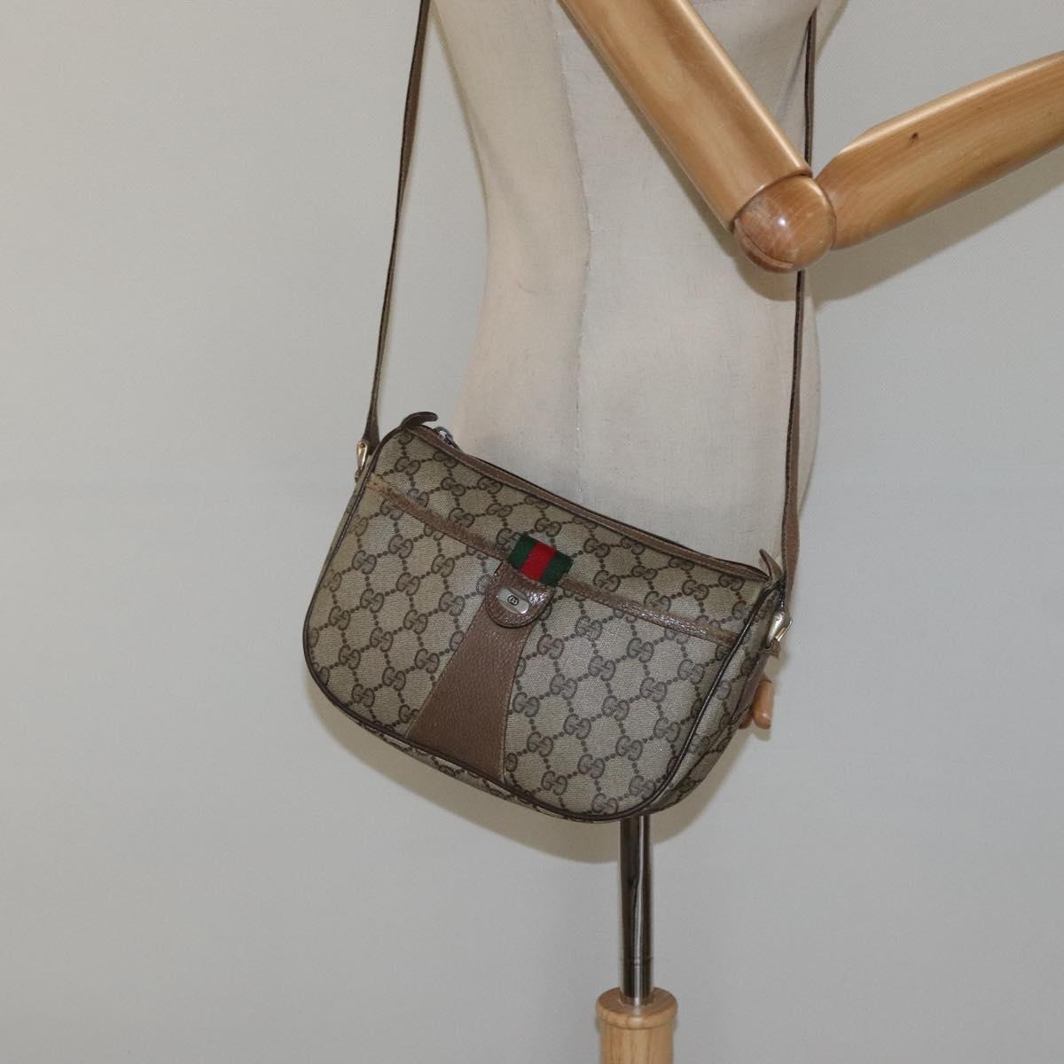 GUCCI GG Supreme Web Sherry Line Shoulder Bag PVC Beige 89 02 032 Auth BA1944