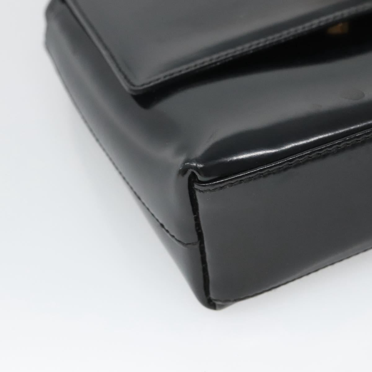 GUCCI Shoulder Bag Enamel Black Gold 007 3444 0282 Auth BA1950