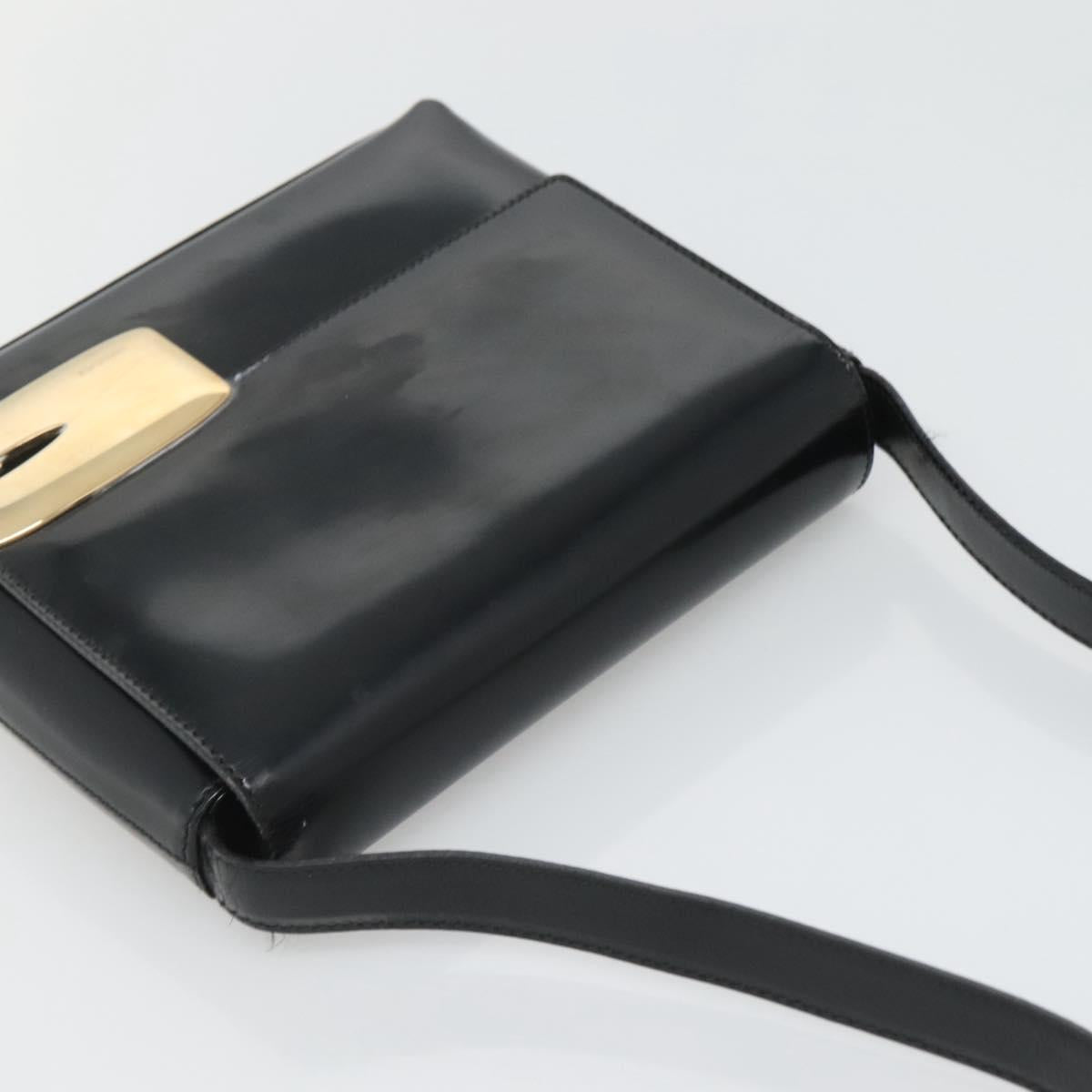 GUCCI Shoulder Bag Enamel Black Gold 007 3444 0282 Auth BA1950