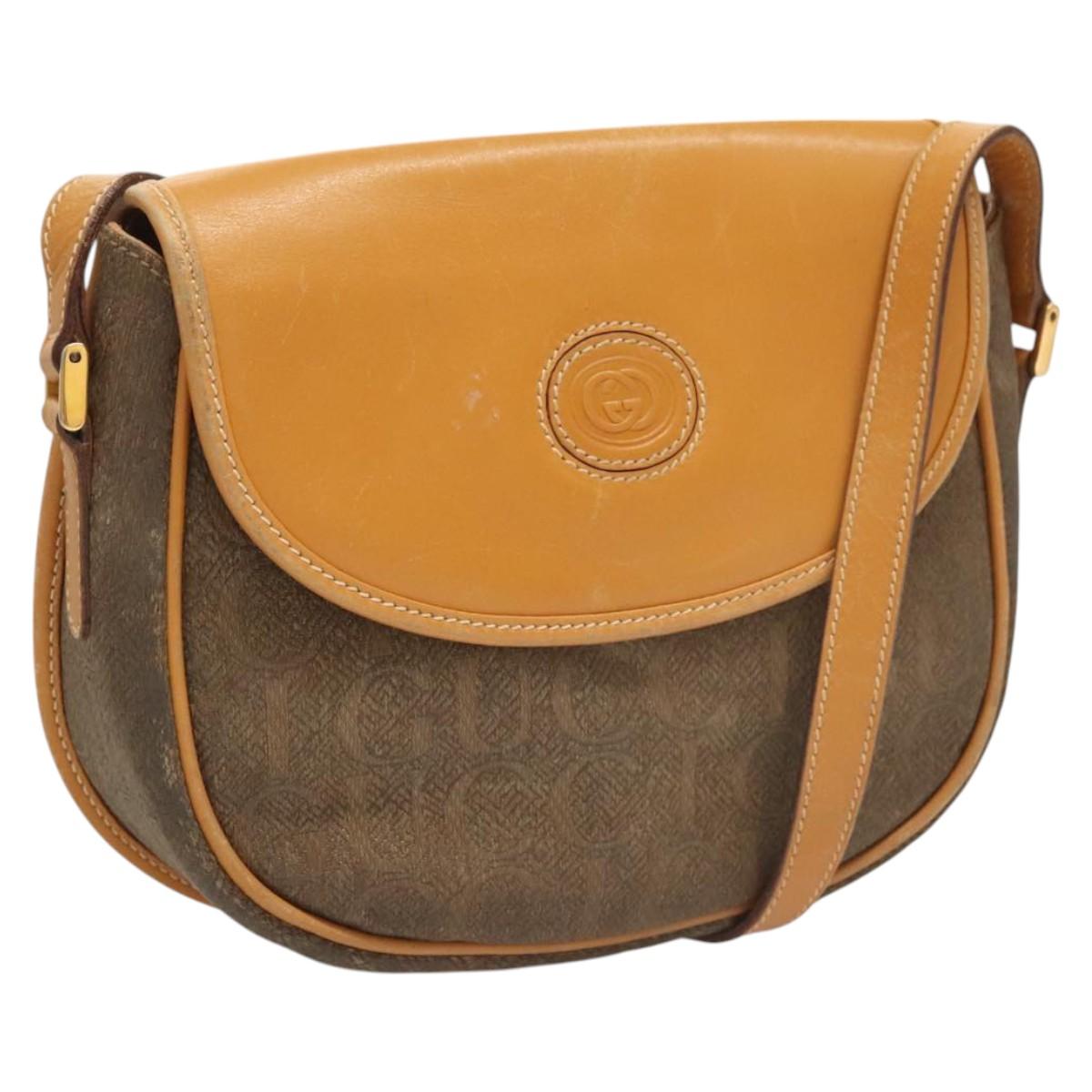 GUCCI Shoulder Bag Canvas Leather Beige 007 261 0074 Auth BA1953