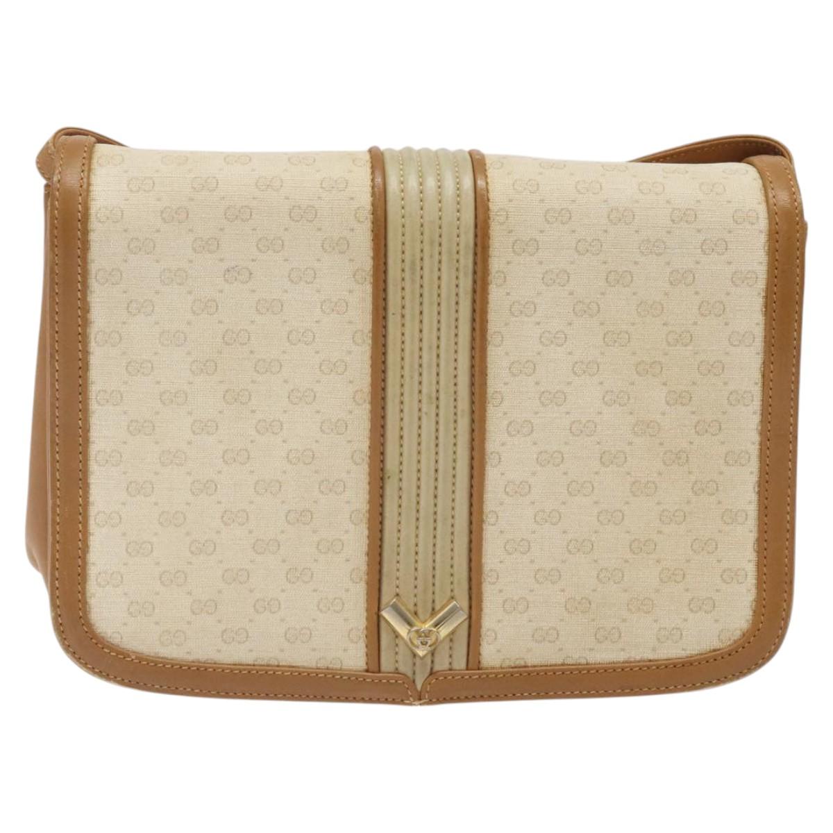 GUCCI Micro GG Supreme Shoulder Bag PVC White Gold Auth BA1955