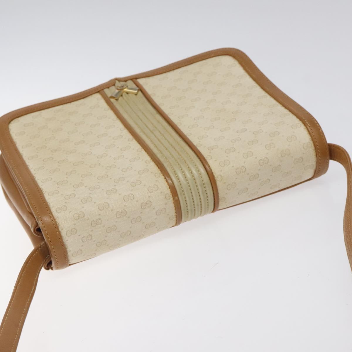 GUCCI Micro GG Supreme Shoulder Bag PVC White Gold Auth BA1955