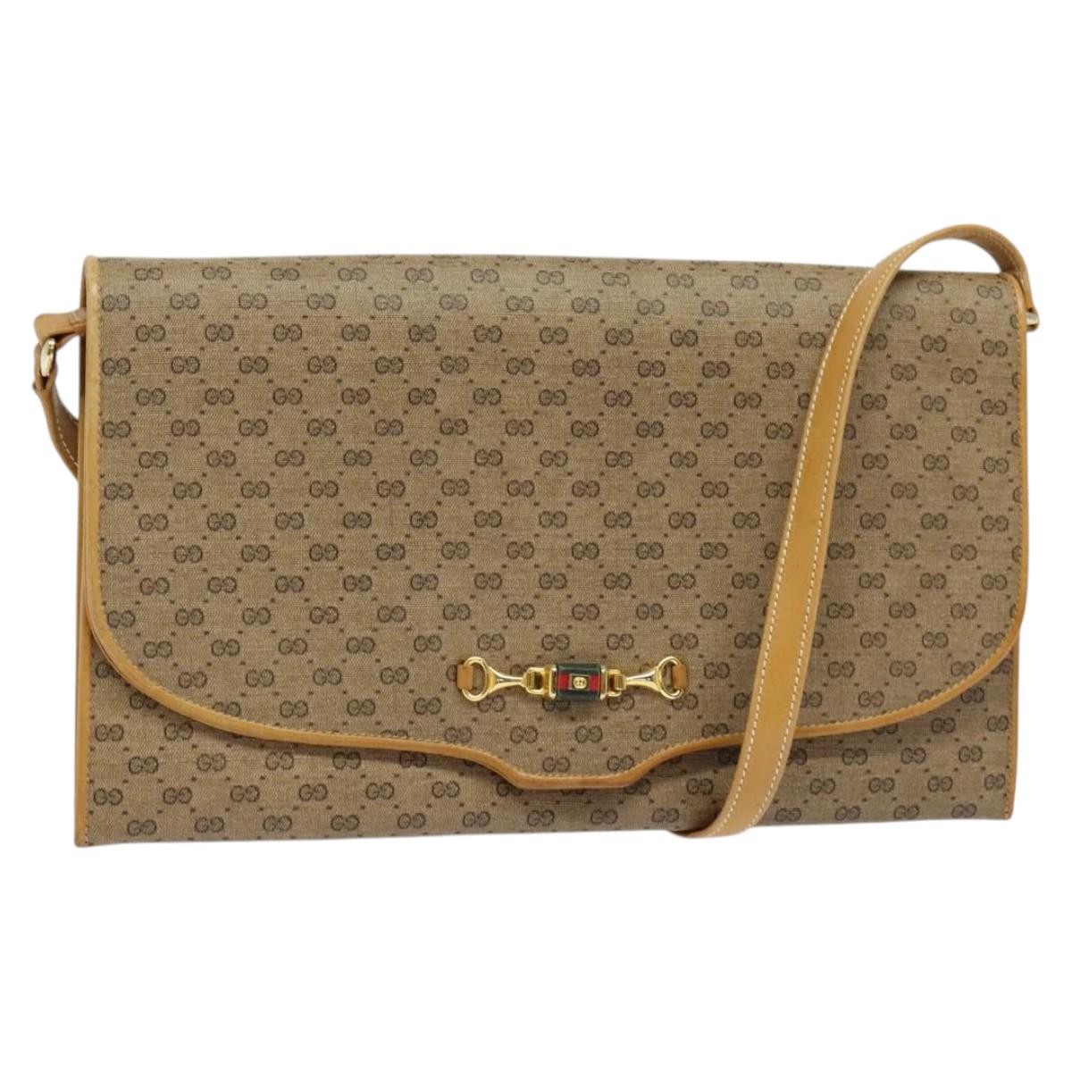 GUCCI Micro GG Supreme Shoulder Bag PVC Beige Gold Auth BA1958