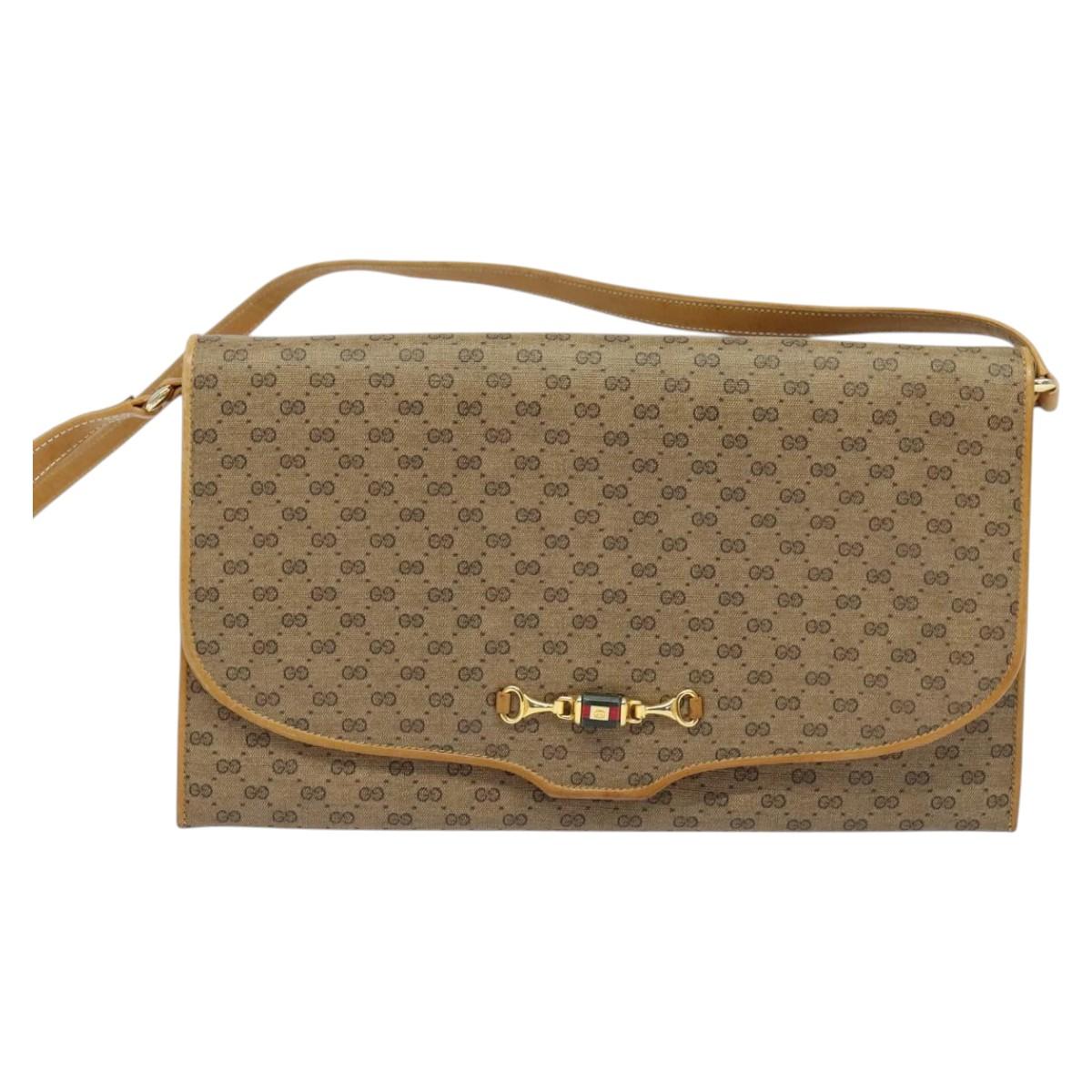 GUCCI Micro GG Supreme Shoulder Bag PVC Beige Gold Auth BA1958