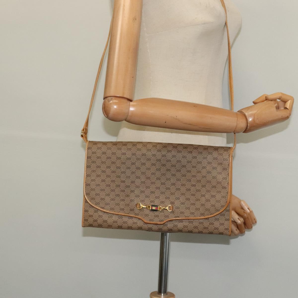 GUCCI Micro GG Supreme Shoulder Bag PVC Beige Gold Auth BA1958