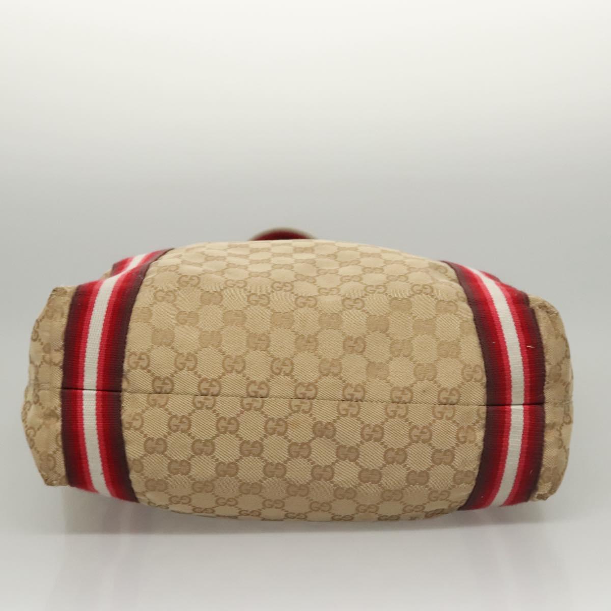 GUCCI GG Canvas Sherry Line Tote Bag Beige Red 189669 Auth BA1983