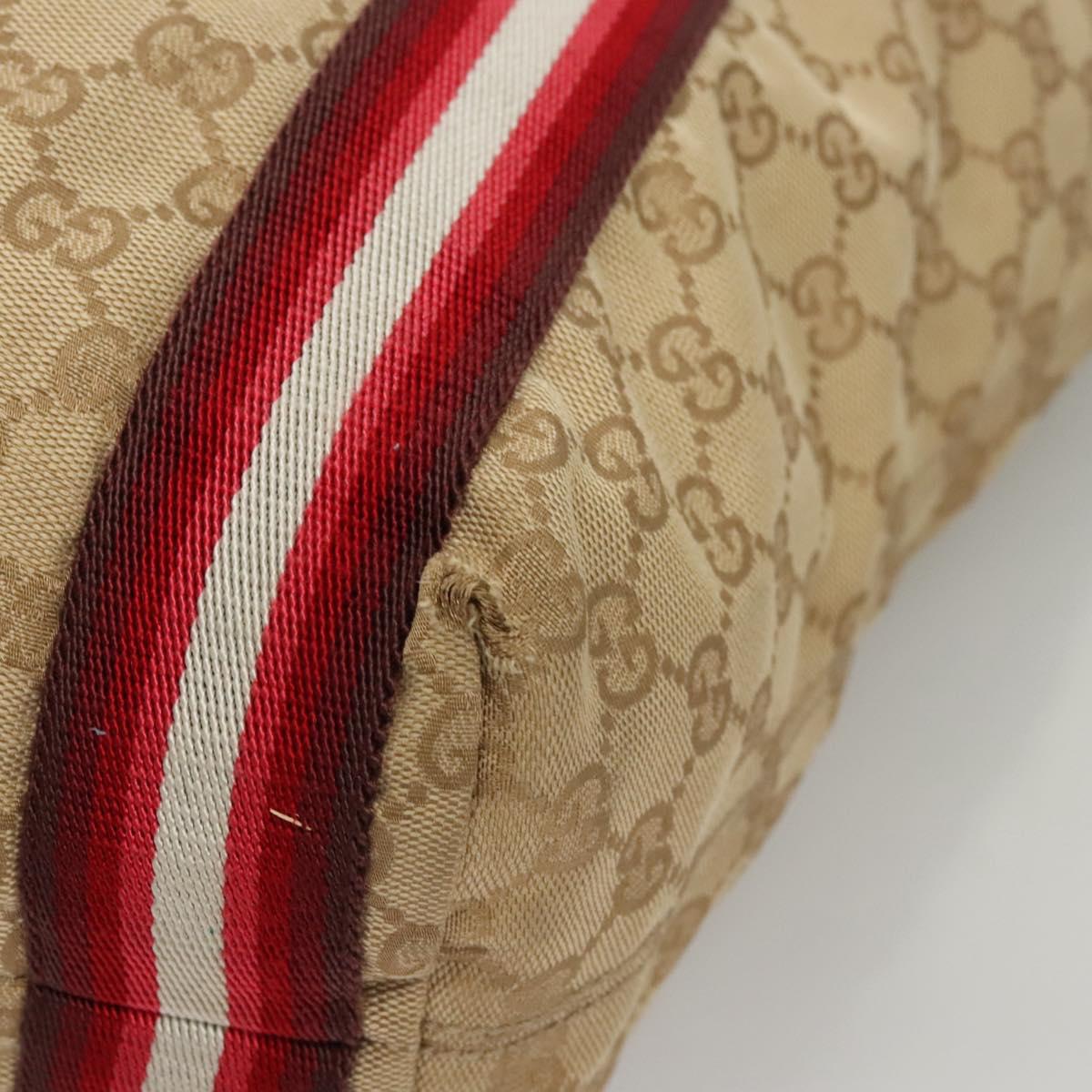 GUCCI GG Canvas Sherry Line Tote Bag Beige Red 189669 Auth BA1983