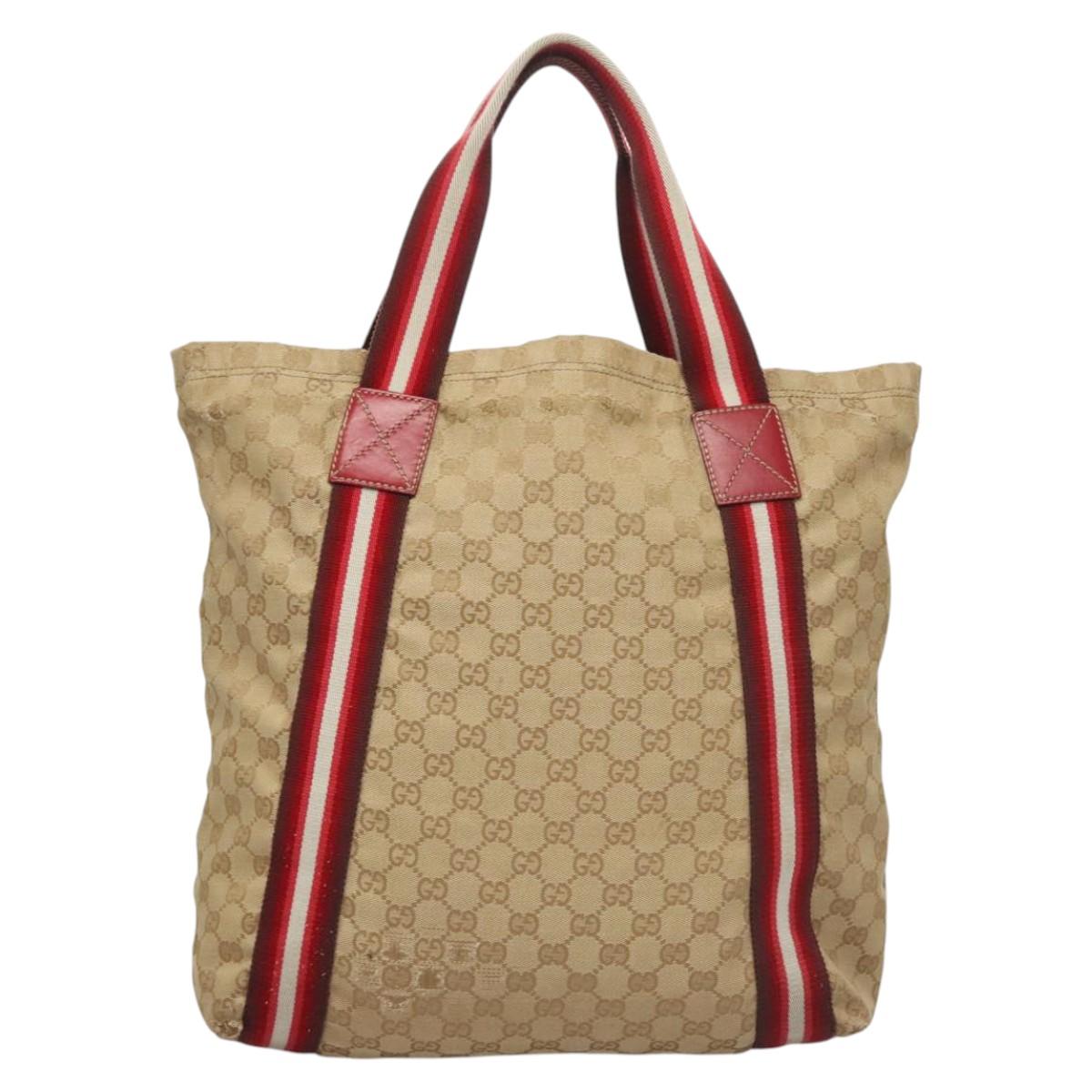GUCCI GG Canvas Sherry Line Tote Bag Beige Red 189669 Auth BA1983