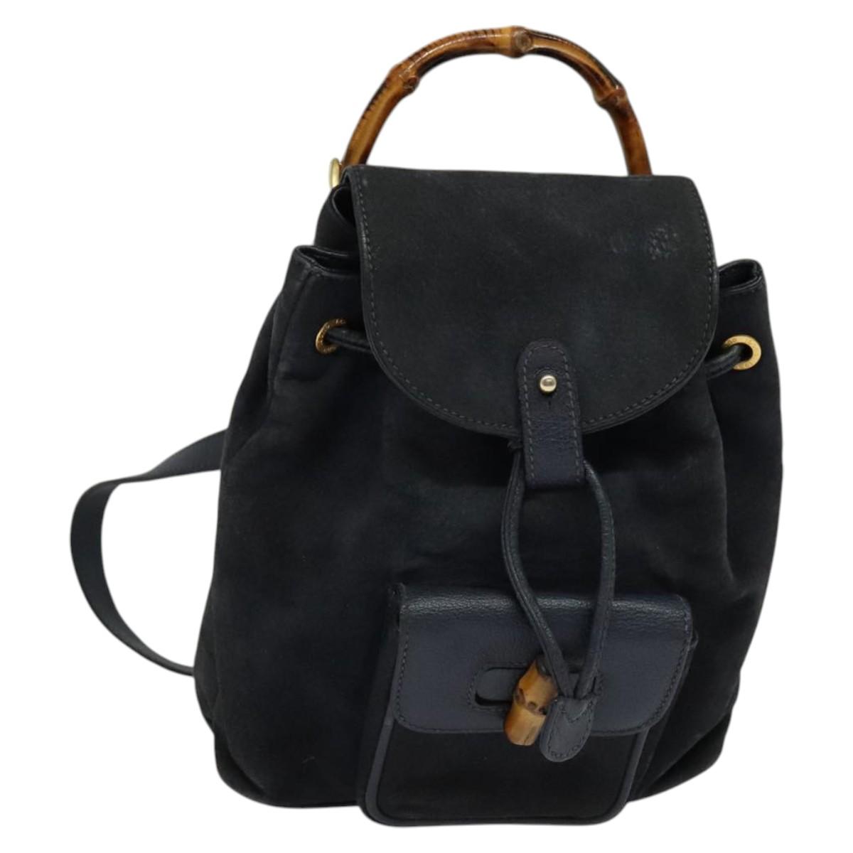 GUCCI Bamboo Backpack Suede Leather Navy Gold 003 1956 0030 Auth BA1984