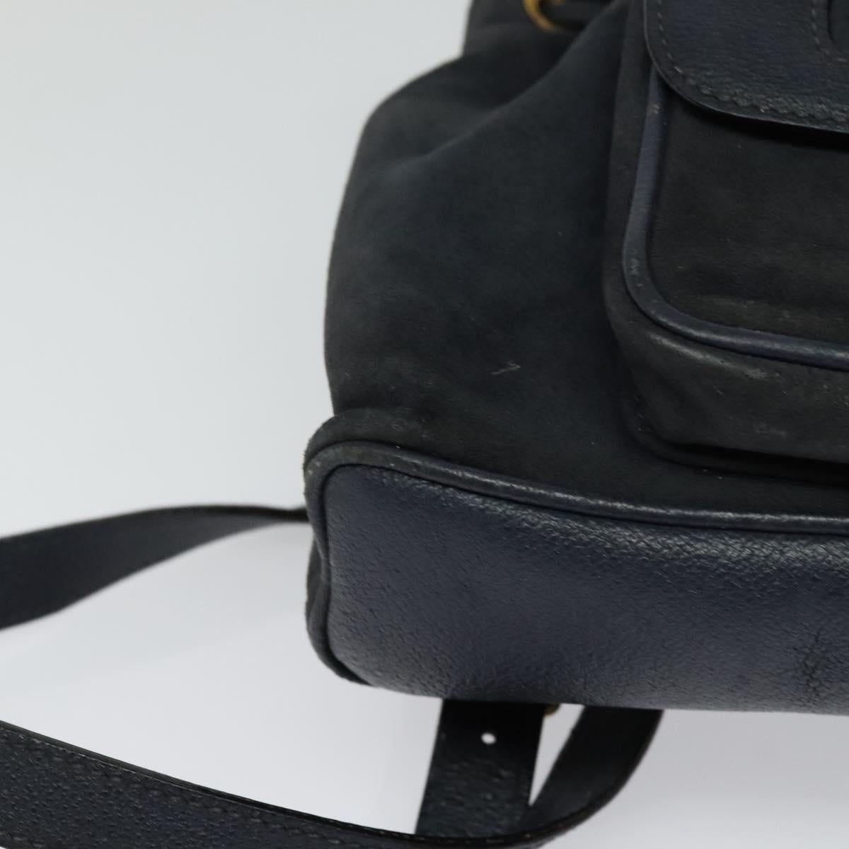 GUCCI Bamboo Backpack Suede Leather Navy Gold 003 1956 0030 Auth BA1984