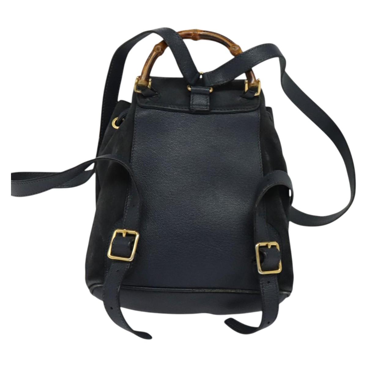 GUCCI Bamboo Backpack Suede Leather Navy Gold 003 1956 0030 Auth BA1984