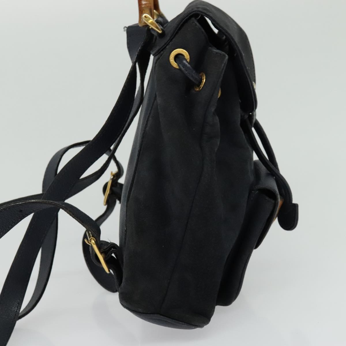 GUCCI Bamboo Backpack Suede Leather Navy Gold 003 1956 0030 Auth BA1984