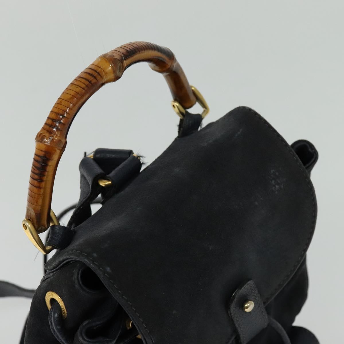 GUCCI Bamboo Backpack Suede Leather Navy Gold 003 1956 0030 Auth BA1984