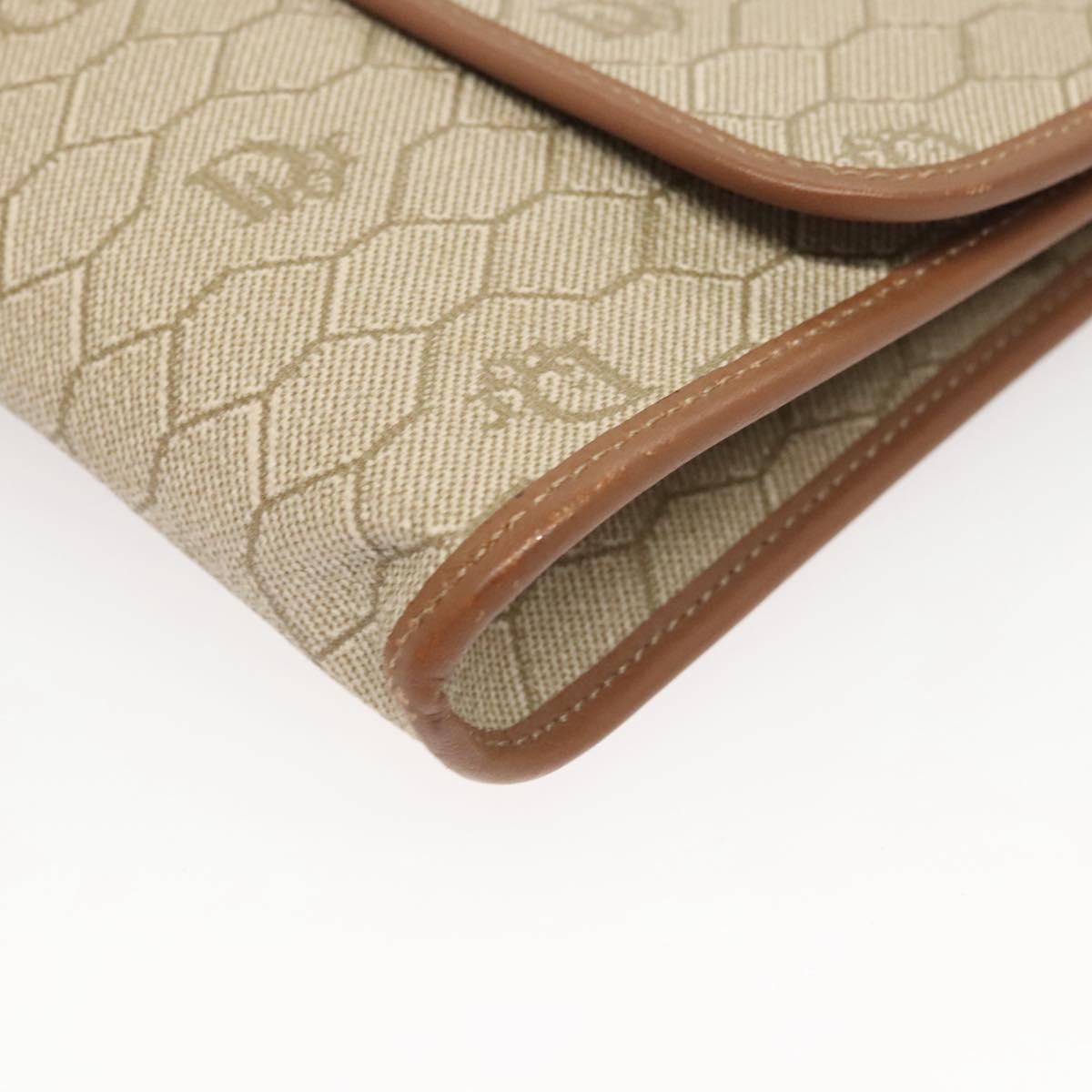 Christian Dior Honeycomb Canvas Chain Shoulder Bag PVC Beige Gold Auth BA1990