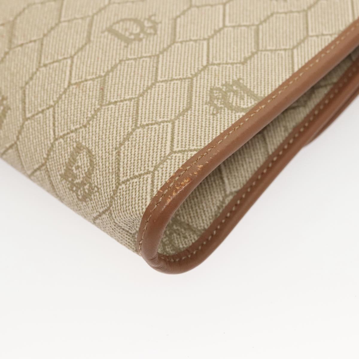 Christian Dior Honeycomb Canvas Chain Shoulder Bag PVC Beige Gold Auth BA1990