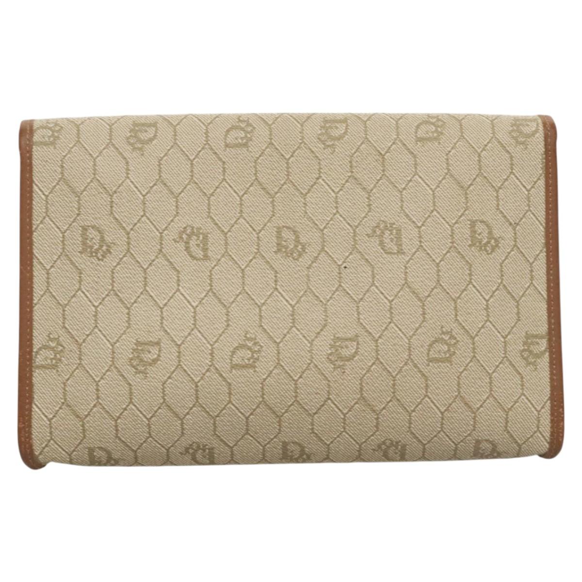 Christian Dior Honeycomb Canvas Chain Shoulder Bag PVC Beige Gold Auth BA1990