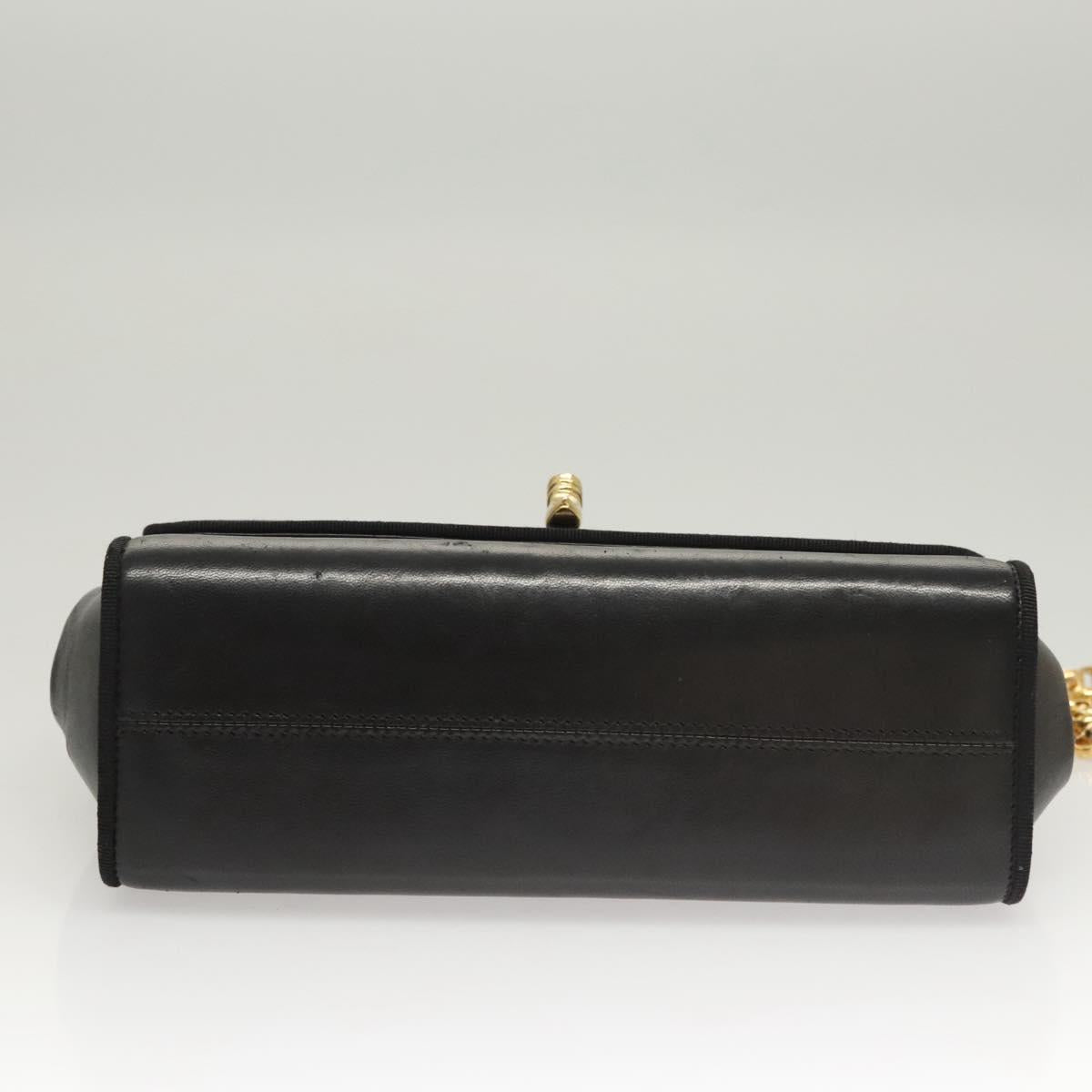 Salvatore Ferragamo Chain Shoulder Bag Leather Black Gold Auth BA1992