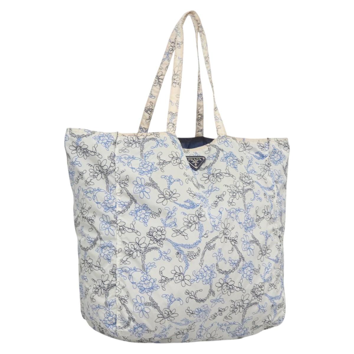 PRADA Tote Bag Nylon Light Blue Silver Auth BA1993