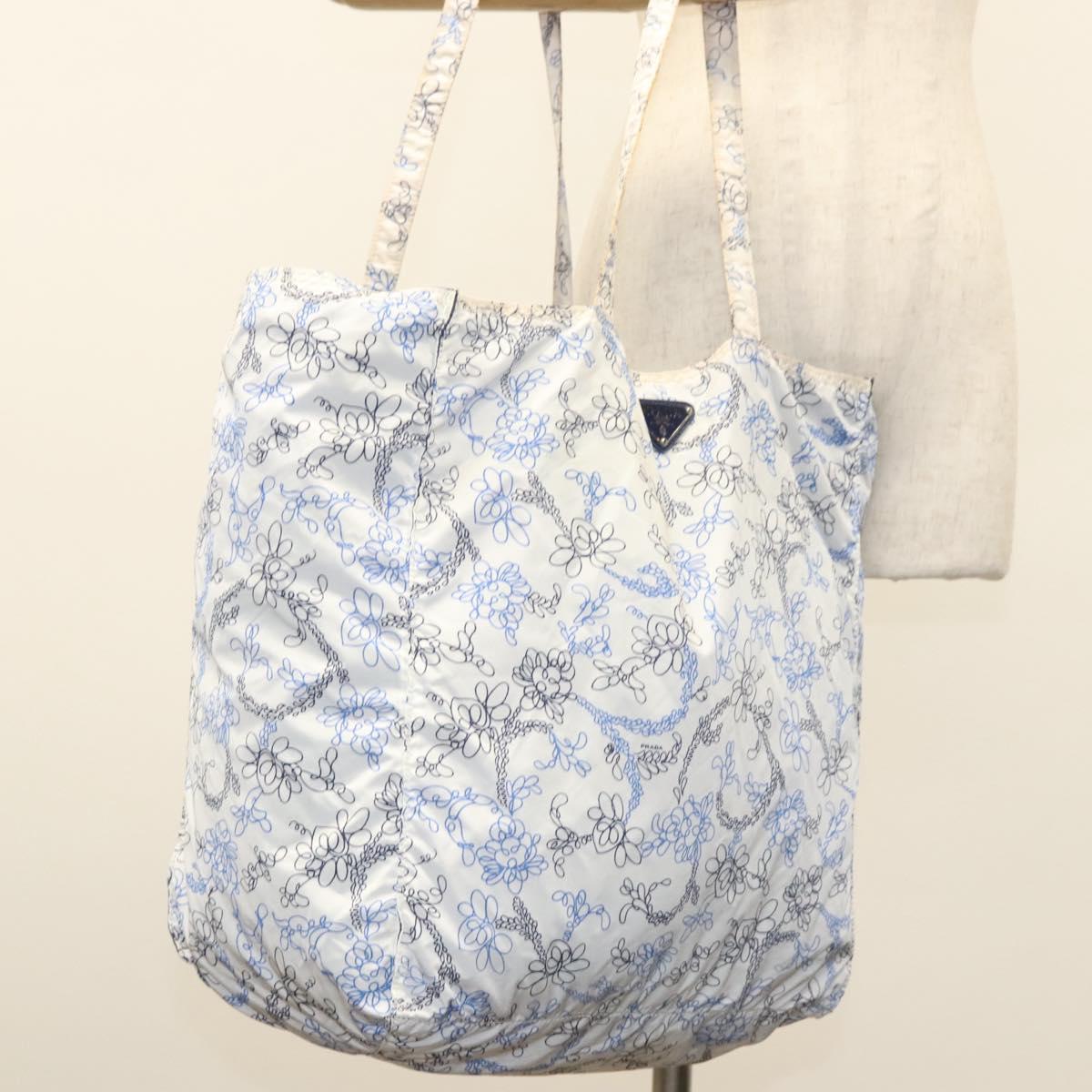 PRADA Tote Bag Nylon Light Blue Silver Auth BA1993