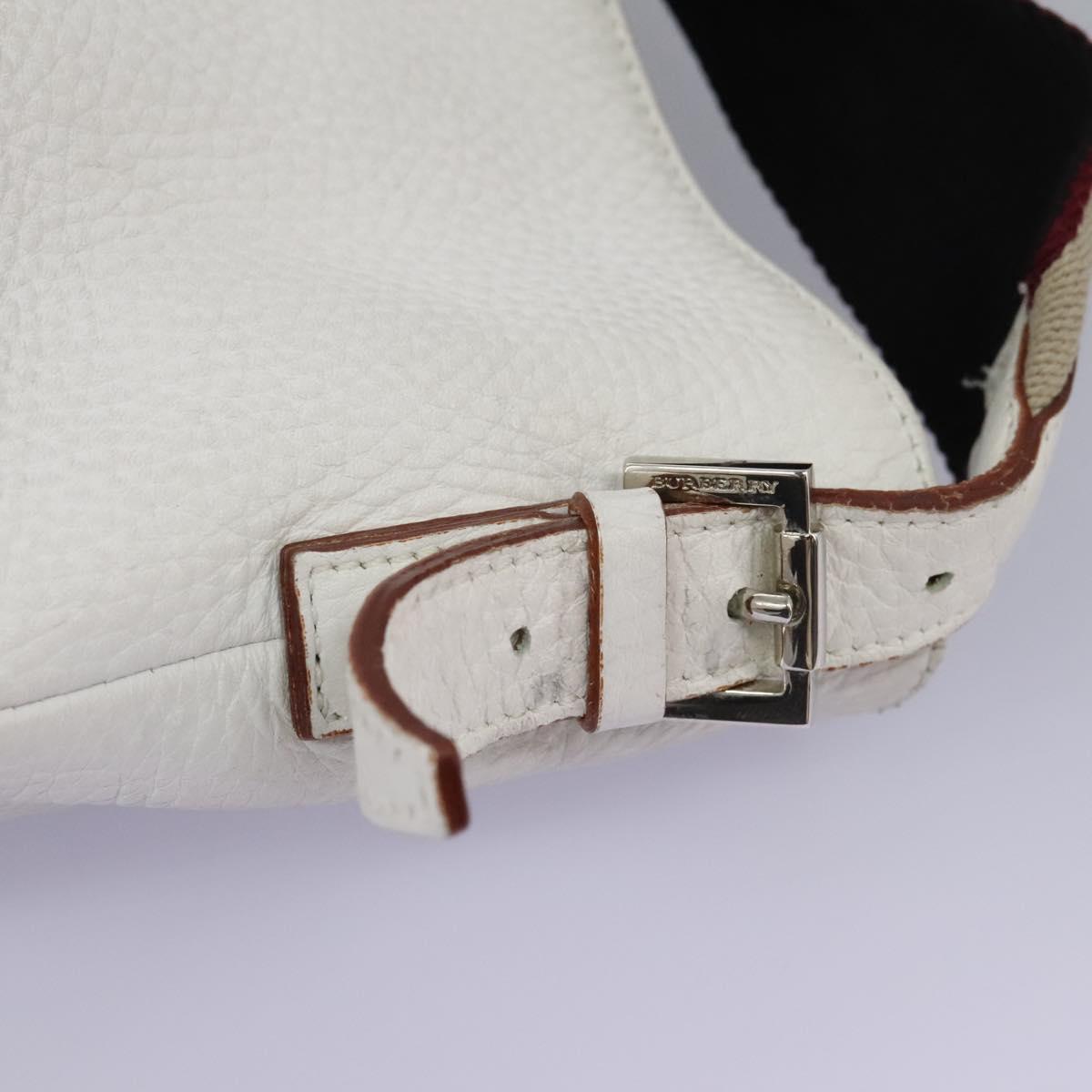 BURBERRY Shoulder Bag Leather White Silver Auth BA2015