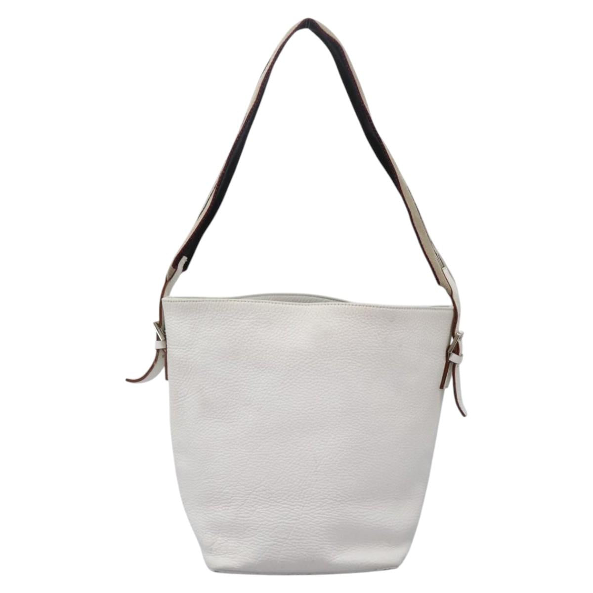 BURBERRY Shoulder Bag Leather White Silver Auth BA2015