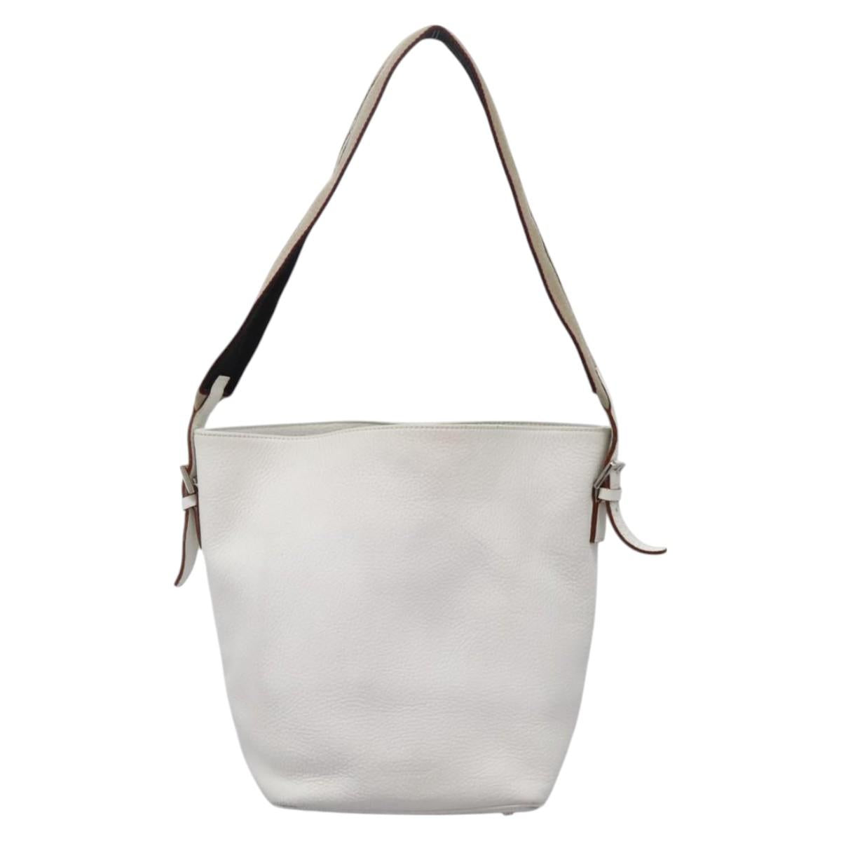 BURBERRY Shoulder Bag Leather White Silver Auth BA2015