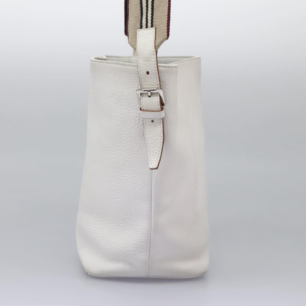 BURBERRY Shoulder Bag Leather White Silver Auth BA2015