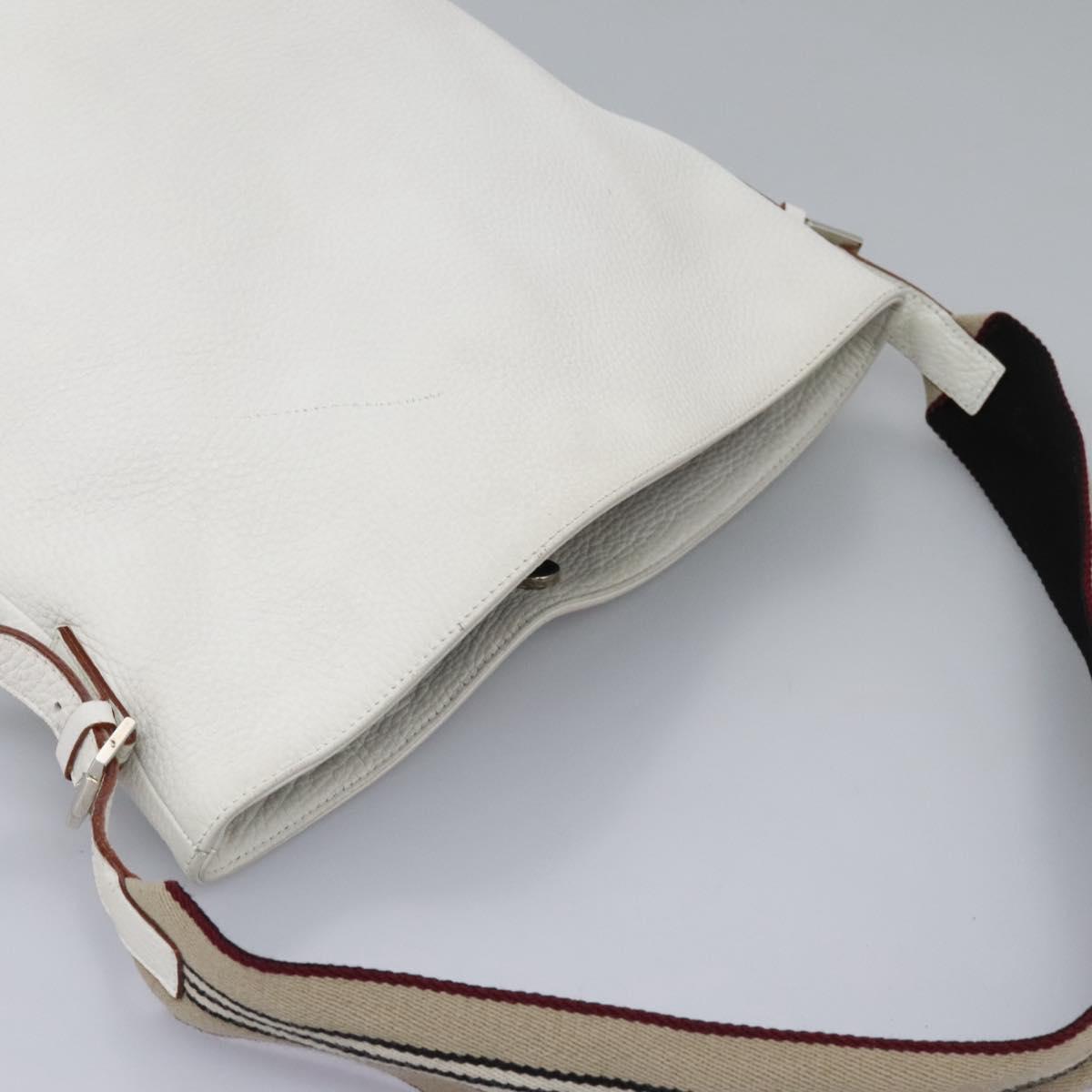 BURBERRY Shoulder Bag Leather White Silver Auth BA2015